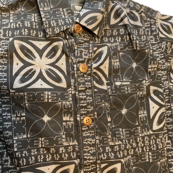 Tonoa Button Up Shirt Black Gray Hawaii Tribal Pattern Boy Size 10 - Picture 6 of 12